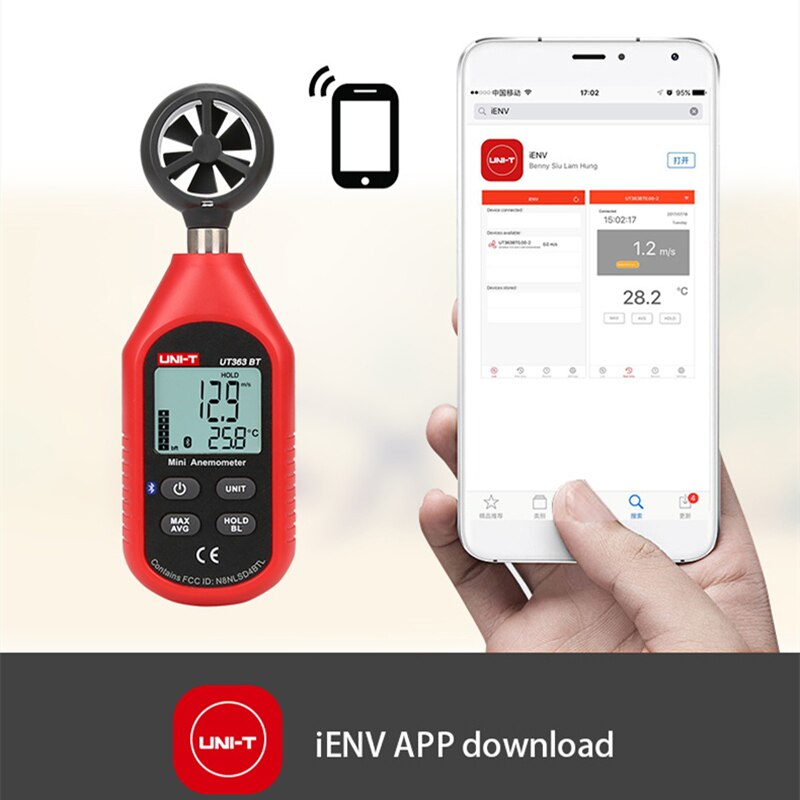Anemómetro Bluetooth UNI-T Mini Digital, probador de temperatura, viento máximo medido 0,1 m/S, velocidad de arranque 30 m/S