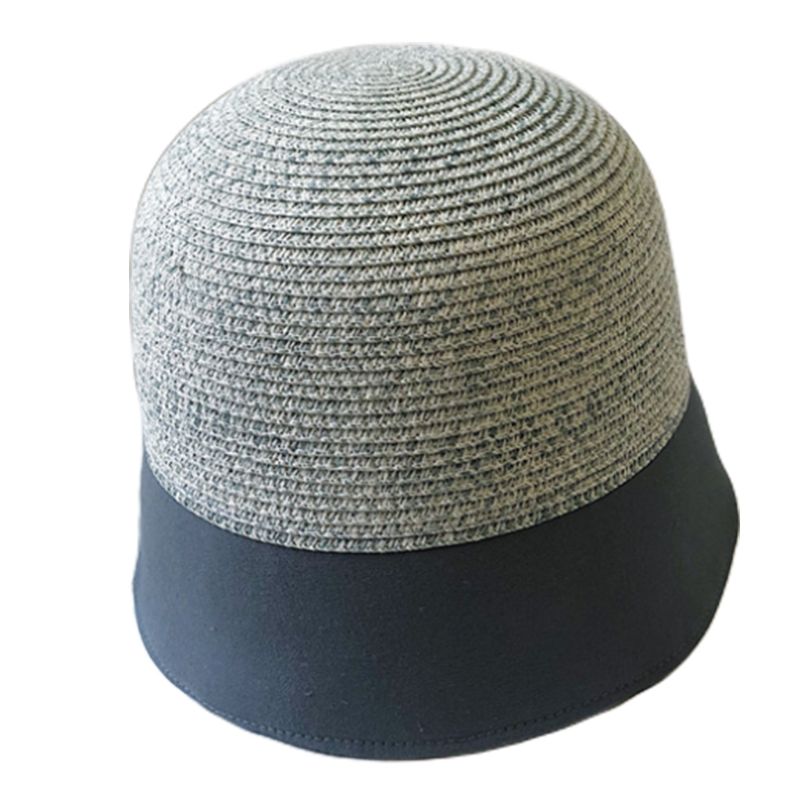 Japanse dames zomer bowler bucket hat kleur blok stro patchwork harajuku outdoor zonnebrandcrème brede rand visserspet: Bl