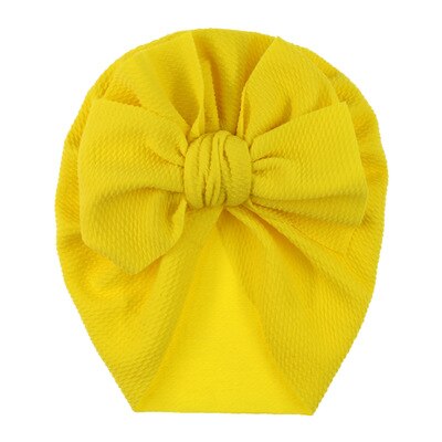 Baby cotton blends Headband Soft Bowknot Turban Hair Bands soft knit fabric pleated bow Indian hat for: Lemon Yellow