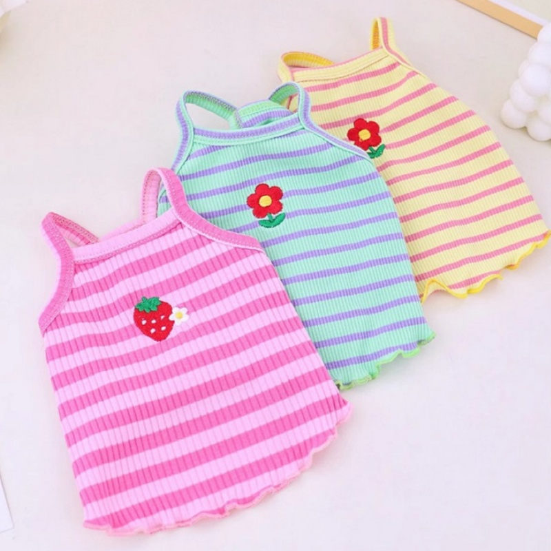 Striped Dog Clothes Summer Dog Suspender Vest Cute Puppy Singlet Flower Print Cat Shirt Pet Vest Bichon Frise Costumes