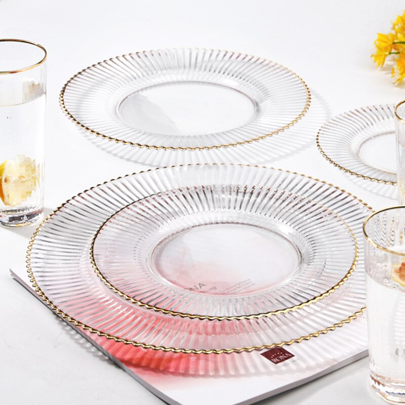Europeiske glass tallerkener champagne vin glass kopp servise sett hotell kort stil forgylt stripe western mat retter servise