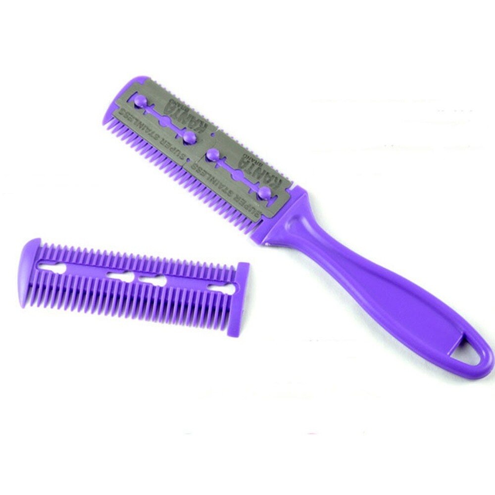 Peine para cortar el pelo con cuchillas de afeitar, cortador de pelo, herramienta de adelgazamiento, peluquero herramienta, herramientas de estilismo DIY para salón de pelo, 1 ud.: Purple