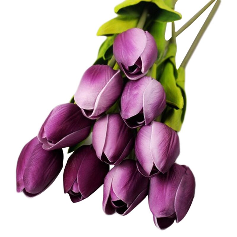 10 Pcs Kunstbloemen Tulpen Bloem Kunstmatige Boeket Nep Bloem Bruidsboeket Versieren Bloemen voor Bruiloft Home Decor: violet