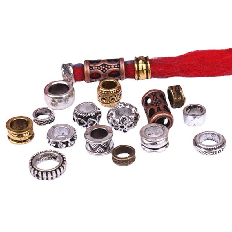 5Pcs Retro Zilver Metaal Haar Vlecht Dread Dreadlock Baard Kralen Ringen Buis Appro 6Mm Binnenste Gat Sieraden Maat 11*9Mm 14 Stijl