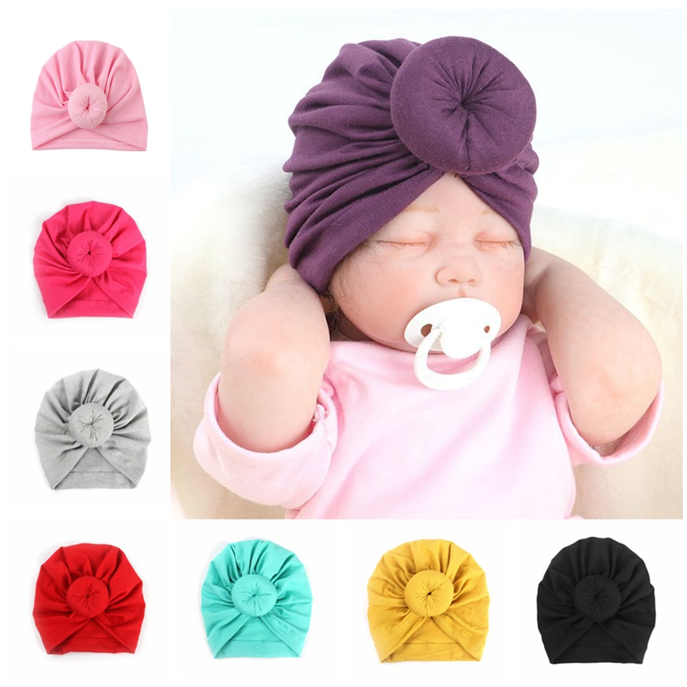 Nova chegada chapéu do bebê inverno macio chapéu de algodão macio turbante nó chapéu unisex cabeça do bebê acessórios elástico envoltório de cabeça meninas chapéu meninos