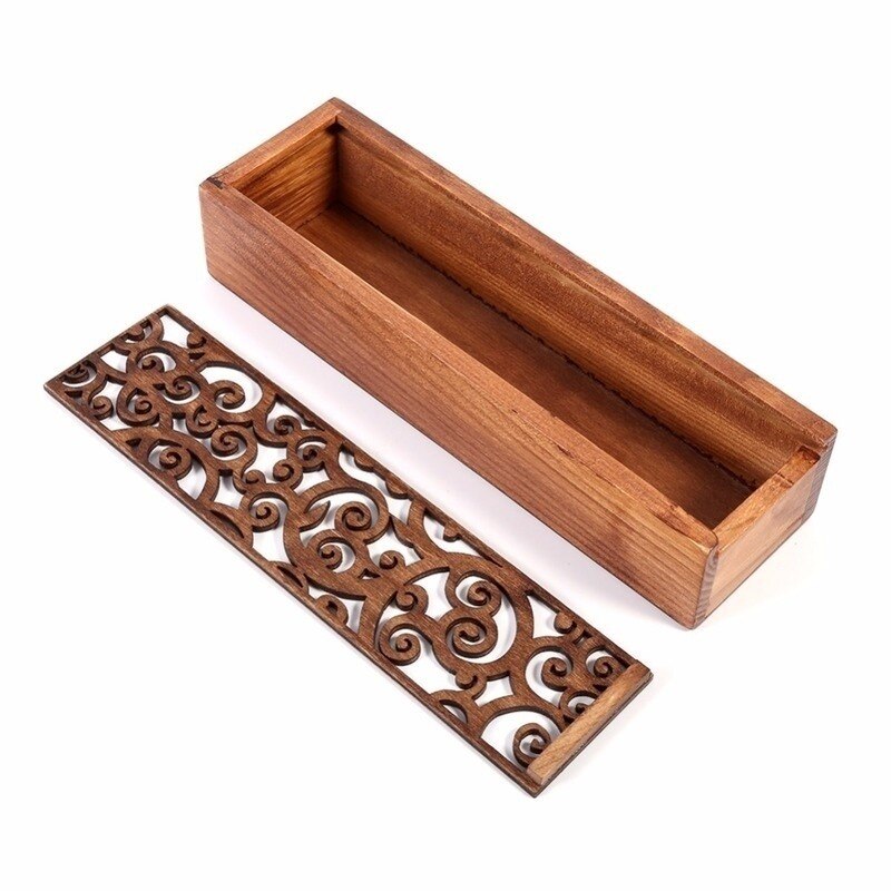 Retro Hollow Wooden Pencil Box Portable Storage Box Student Cute Wooden Pencil Box Multifunctional Stationery Desk Storage