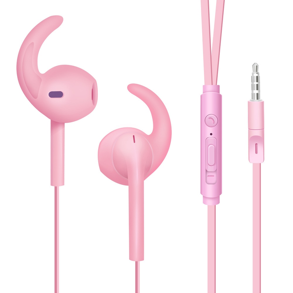 Bas in-ear hoofdtelefoon in-ear sport mobiele telefoon muziek oordopje draad met tarwe amerikaanse standaard oordopjes: Roze