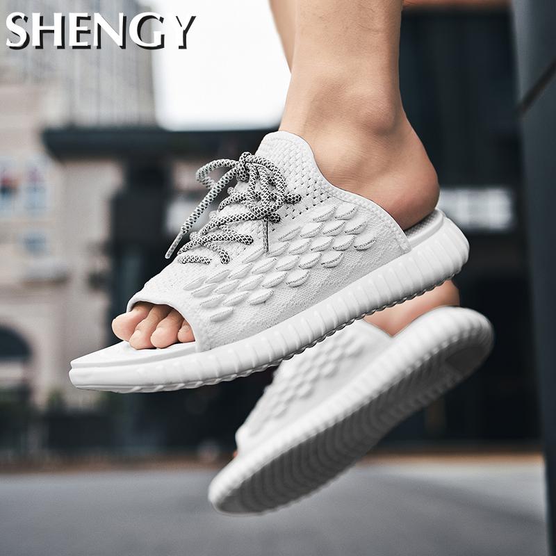 Herr sandaler snörning mesh öppen tå sandaler herr andas mjuka plattform tofflor herr sommar utomhus manligt märke