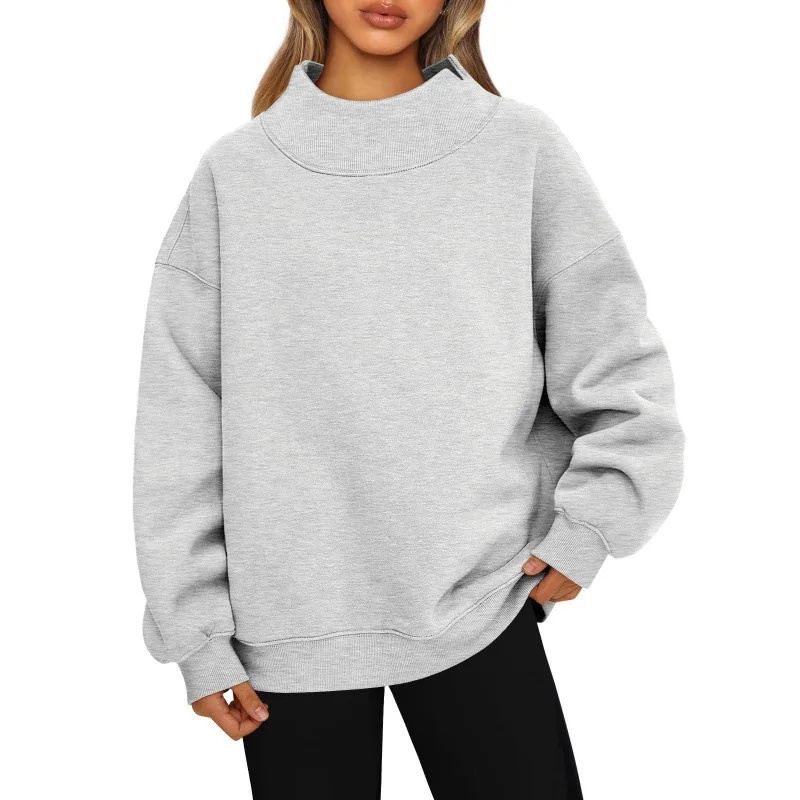 Sudadera con capucha de manga larga con forro polar para mujer, ropa deportiva informal cómoda de fibra de poliéster con cuello alto: M / Gris claro
