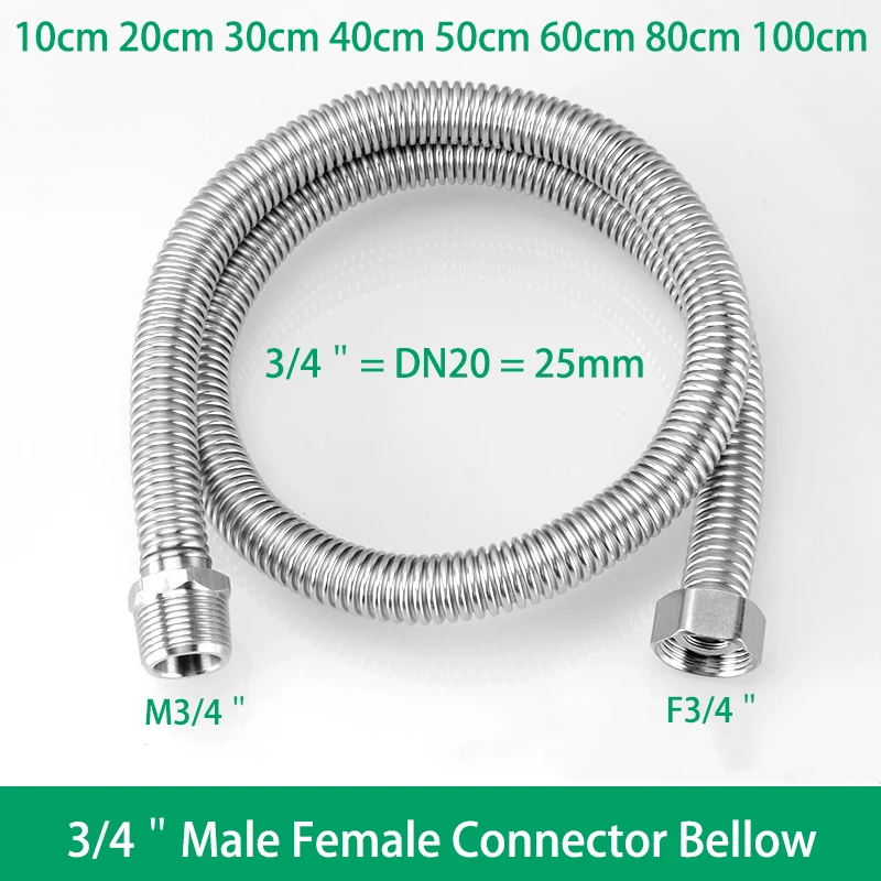 Shower Hose 10/20/30/40/50/60/80/100cm Bellows Extension Tube 1/2" 3/4" Male Female Connector 304 Stainless Steel Water Heater