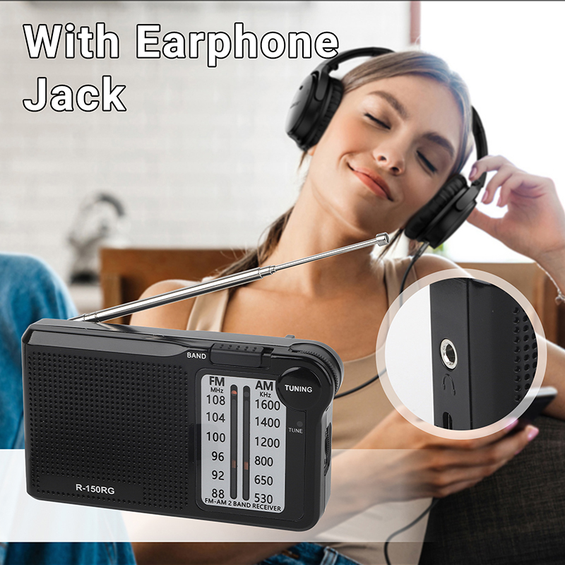 R-150 Portable AM/FM radio with Speaker Headphone Jack 2 AA batteries For Indoor Outdoor and Emergency Use