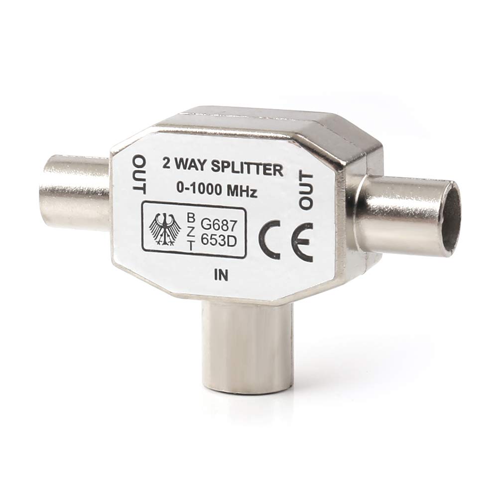 2 Way TV T Splitter Aerial Coaxial Cable Female to 2 Male Connector Adapter Coaxial Digital Signal Antenna Splitter