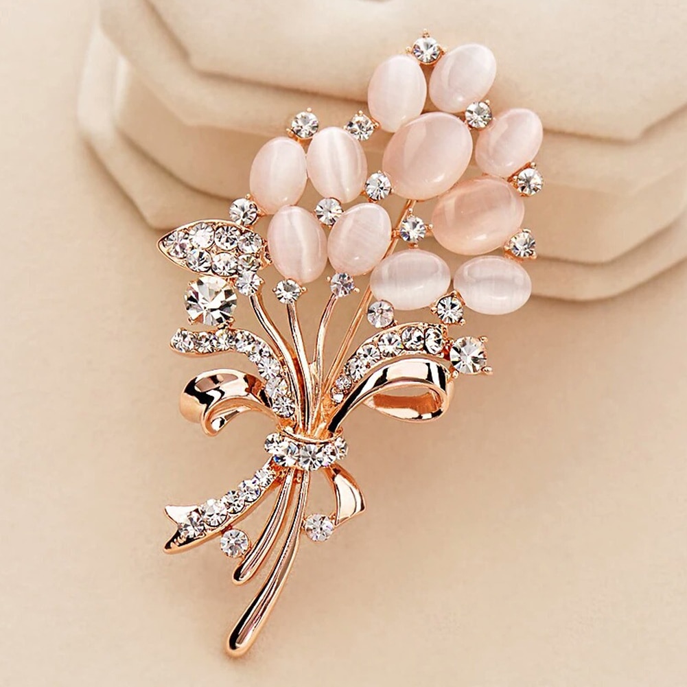 Modieuze opaal stenen bloem broche speld kledingaccessoires verjaardag broches voor vrouwen strass broche speld