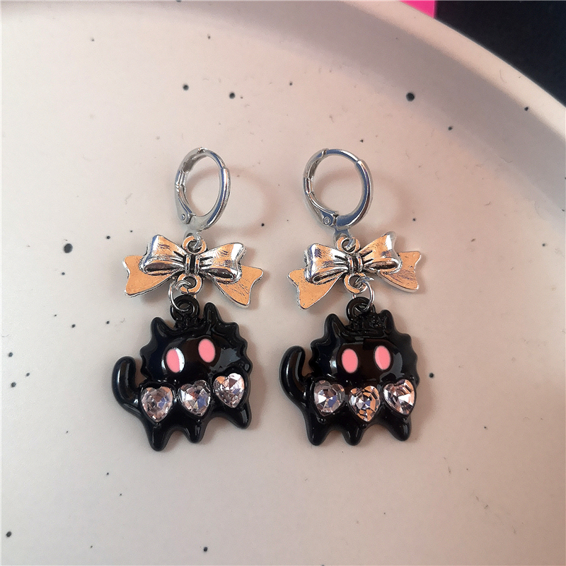Gothic Jahrgang süße Schleife rosa Erdbeere Herz Stern Anhänger Ohrringe Egirl gotisch 2000er Jahre Y2K EMO Rave Schmuck Szene Zubehör: Heißes Stempeln