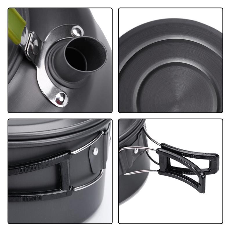 3Pcs Outdoor Kookgerei Camping Koken Pot Keukengerei Kit Opvouwbare Draagbare Geïsoleerde Handgreep Pan Backpacken Waterkoker