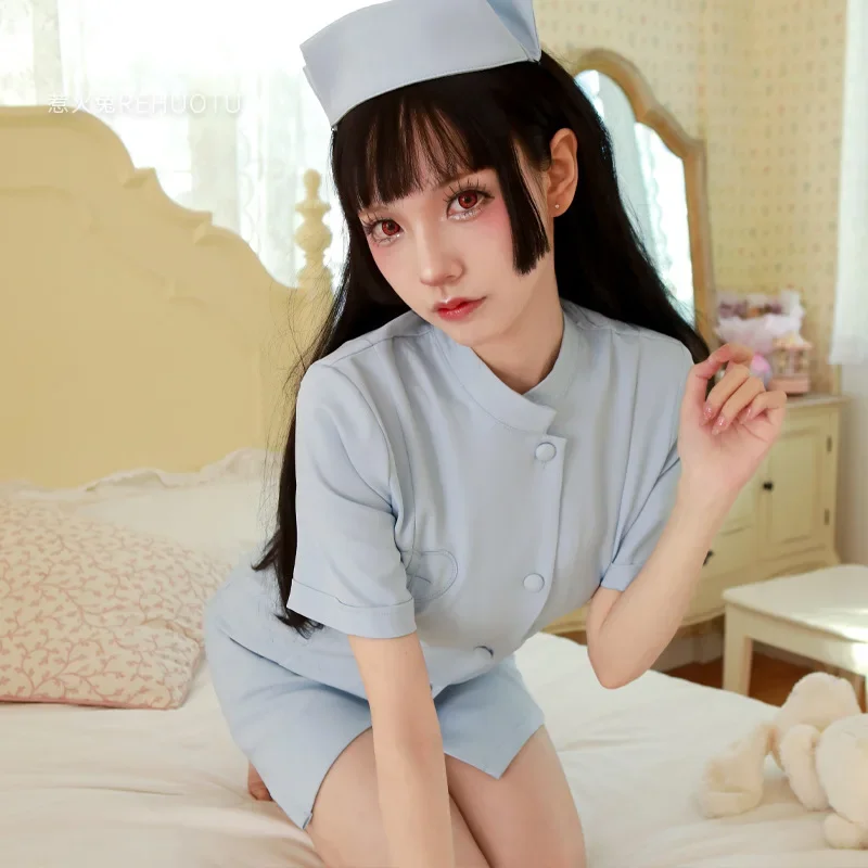 Japanese anime nurse uniform dress pajamas costumes cosplay: L / Blue