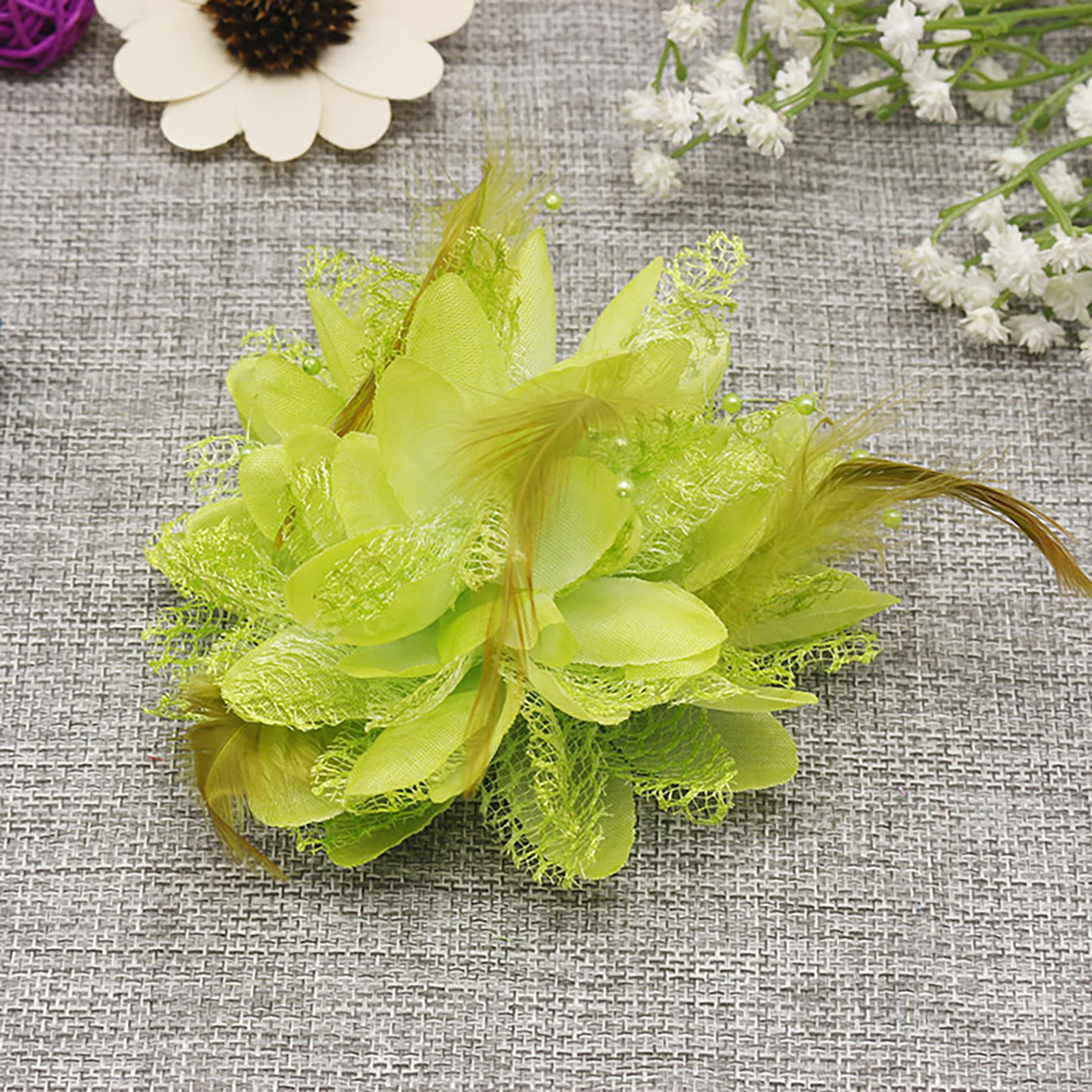Bridal Feather Hair Clip Flower Ribbon Bead Corsage Hairpin For Women Wedding Hair Accessories Marrige Tiaras Dress Head Jewelry: Silver
