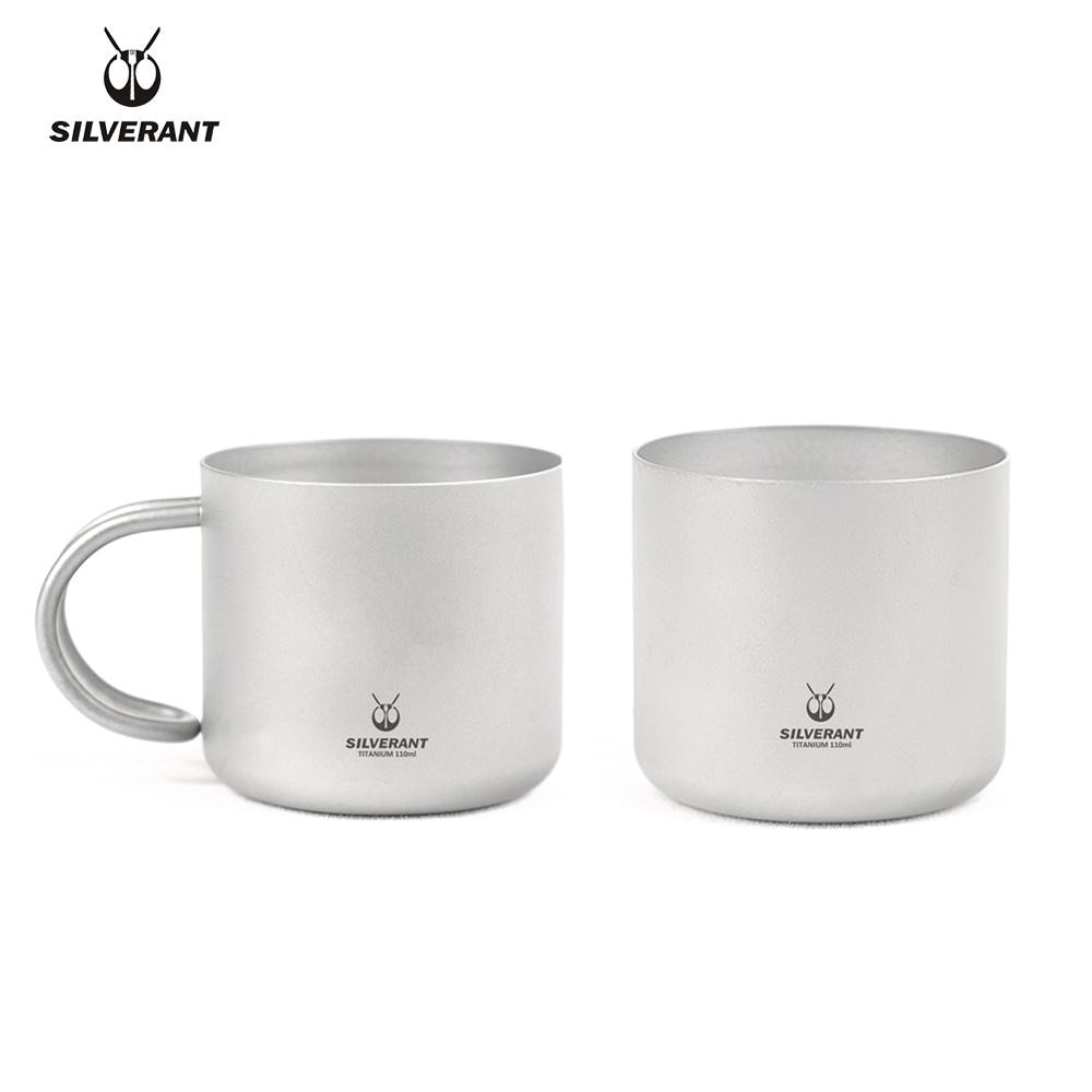 Silverant Titanium koffiemok 110 ml dubbelwandige condensaat koffiecontainer met titanium handvat voor kamperen buitenshuis