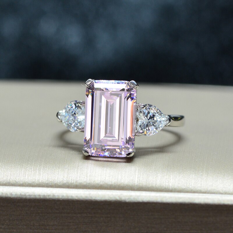 OEVAS, anillos de boda de circón brillante con diamantes de alto carbono de 7 quilates para mujer, joyería de de 100% Plata de Ley 925 de: Rosa / 9