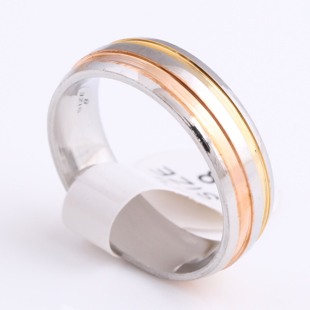 Anillos elegantes de tres colores de tiras, para mujer bandas de boda de 6mm anillo de compromiso joyas con tallas de EUA
