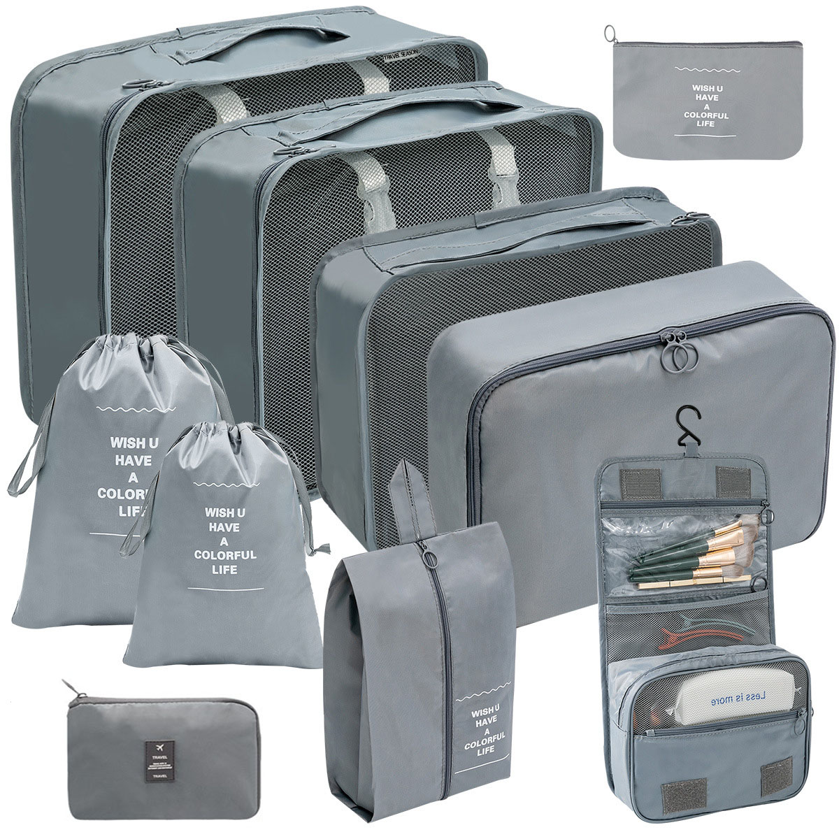 10 stuks / set reistassen organisator opslag kleding reisbenodigdheden verpakking kubussen reisaccessoires multifunctionele set: GRIJS