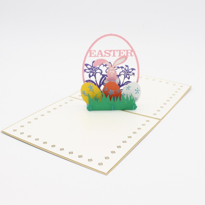 3D Handmade Carving Cartoon Rabbit Happy Easter Eggs Paper Greeting Cards PostCard Children Kids Friend