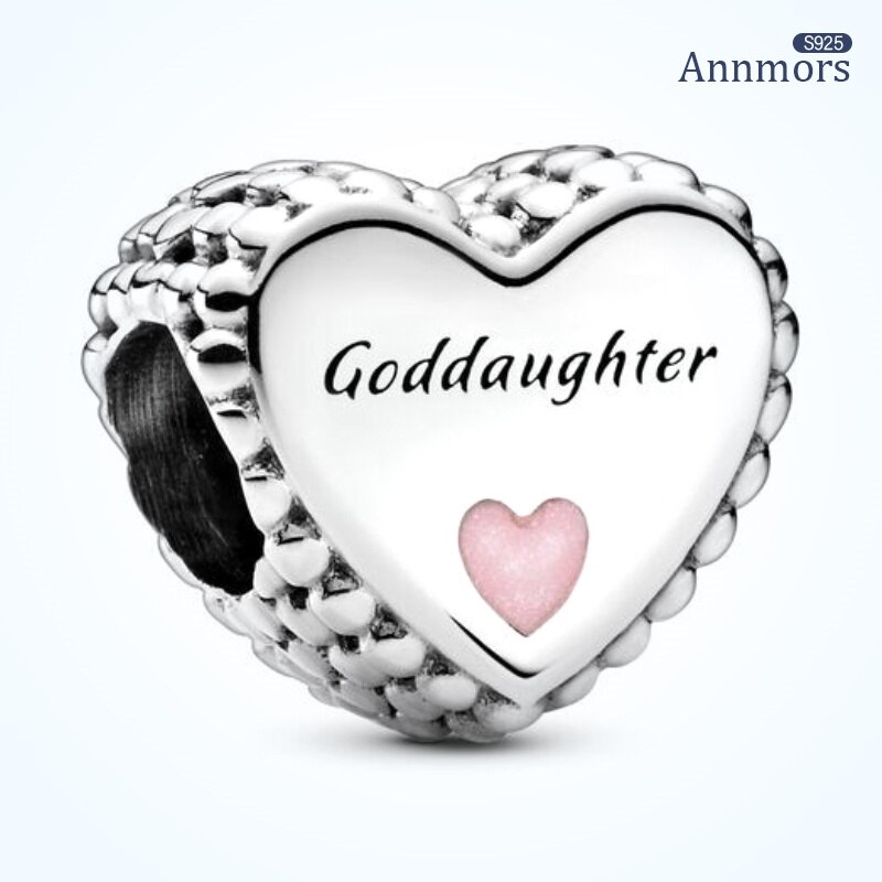 Herzanhänger für patentochter, silberplattiert, passend für armbänder, rosa, süß, für frauen, silberne perlenanhänger