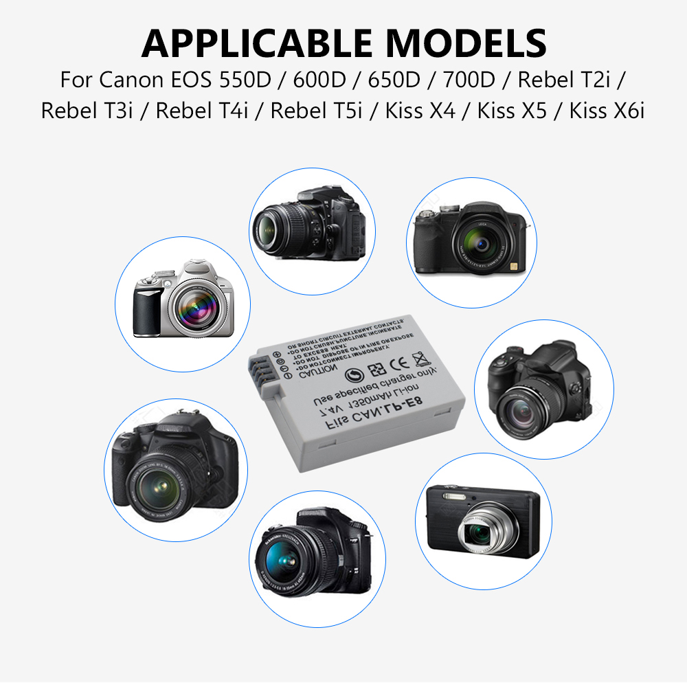 LP-E8 Bateria Batteries For Canon 7.4V 1350mAh Lithium ion Rechargeable Digital Battery EOS EOS Kiss X4 X5 X6i X7i T2i T3i