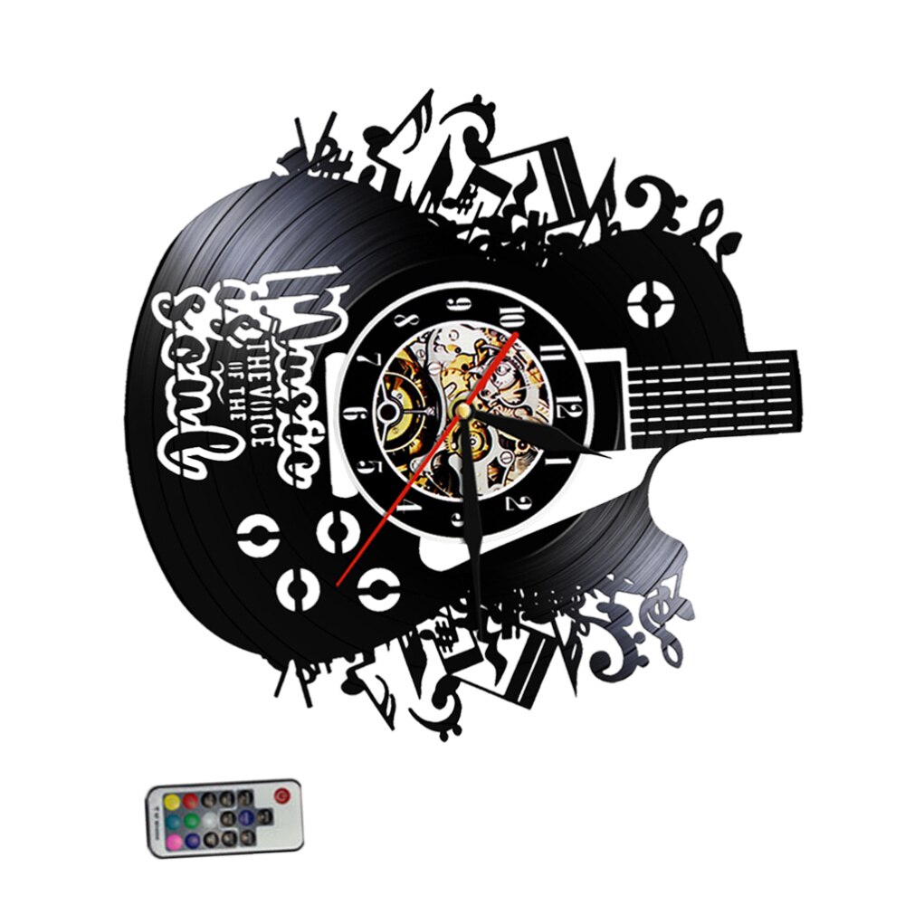 Reloj de pared de vinilo con forma de guitarra, colgante, , LED decorativo, sin lámpara, 1 ud.