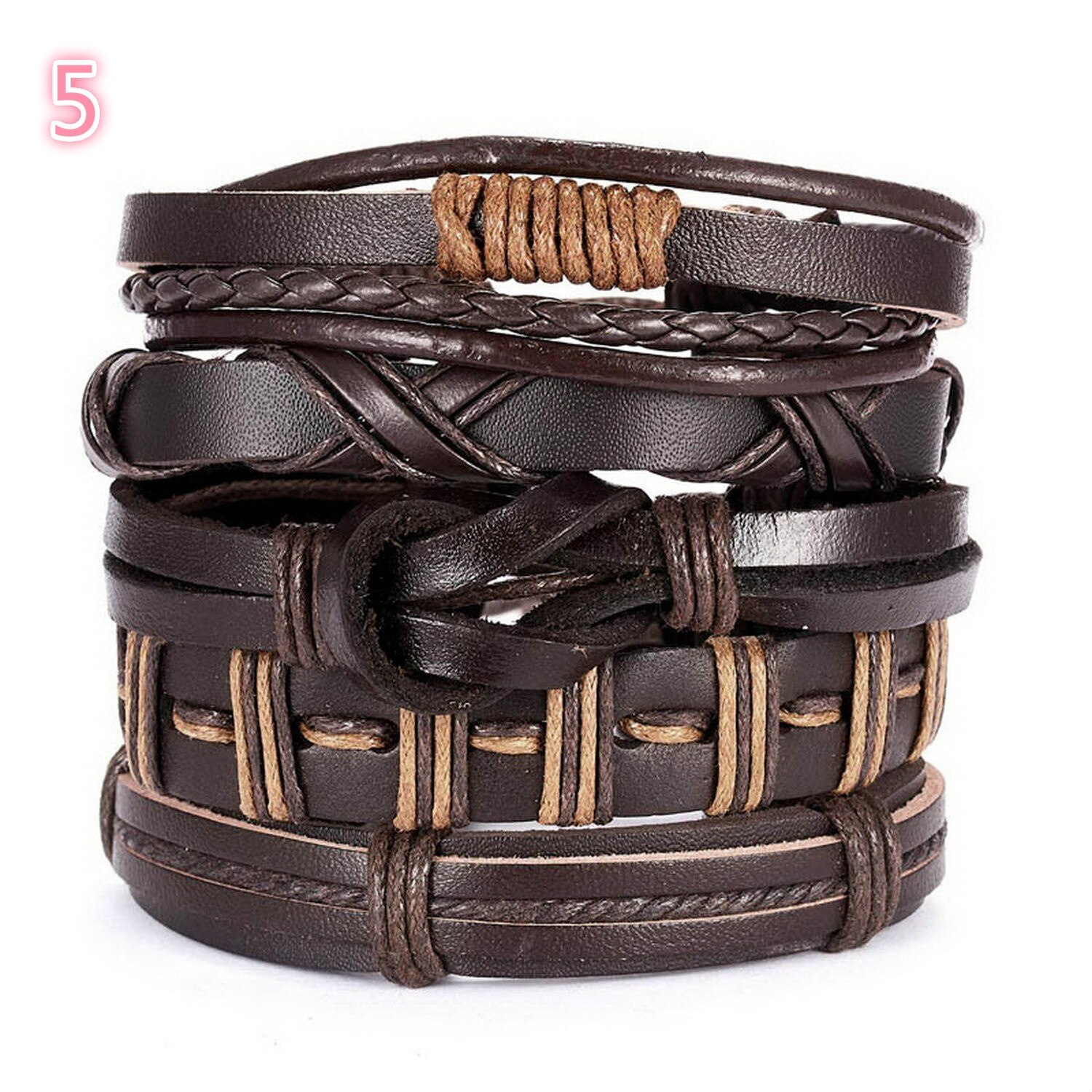 Accessoires de main rétro pour hommes, ensemble réglable en cuir tricoté croisé, Bracelet accessoires pour main, 5 pièces: 5