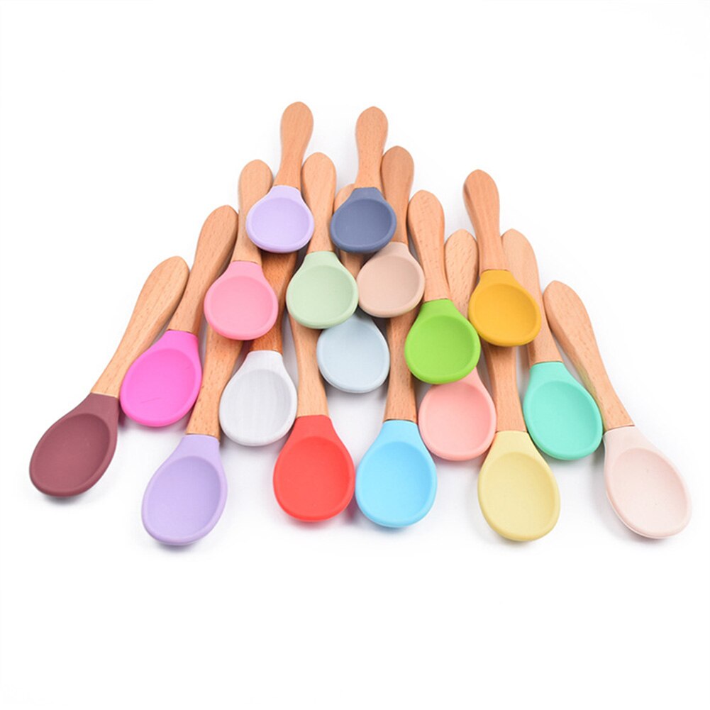 Baby Lepel Siliconen Houten Babyvoeding Lepel Accessoires Kinderen Verjaardagscadeautjes Veiligheid Kinderen Leren Eten Tool