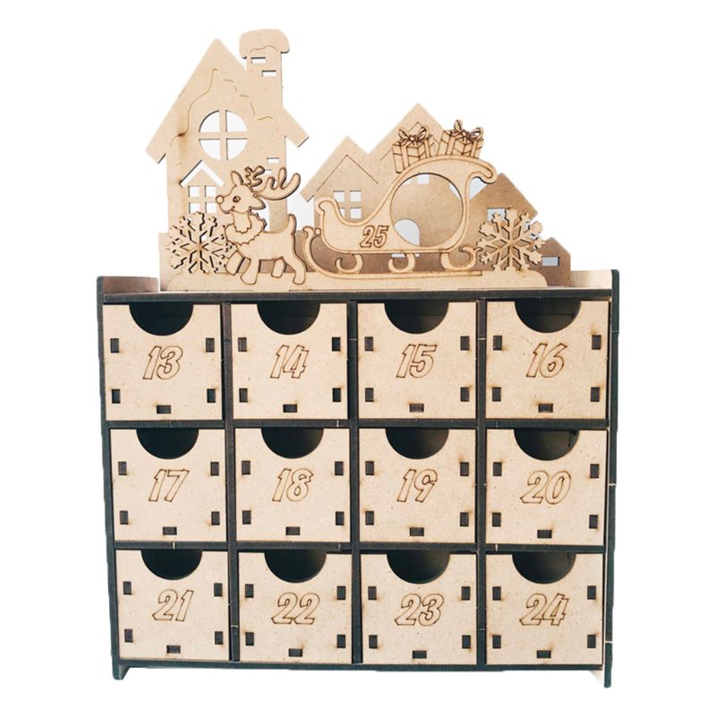 Christmas Vintage Wooden Countdown Number Calendar Storage Box Christmas Presents Countdown Novelty DIY Presents Tags: Double-sided deer