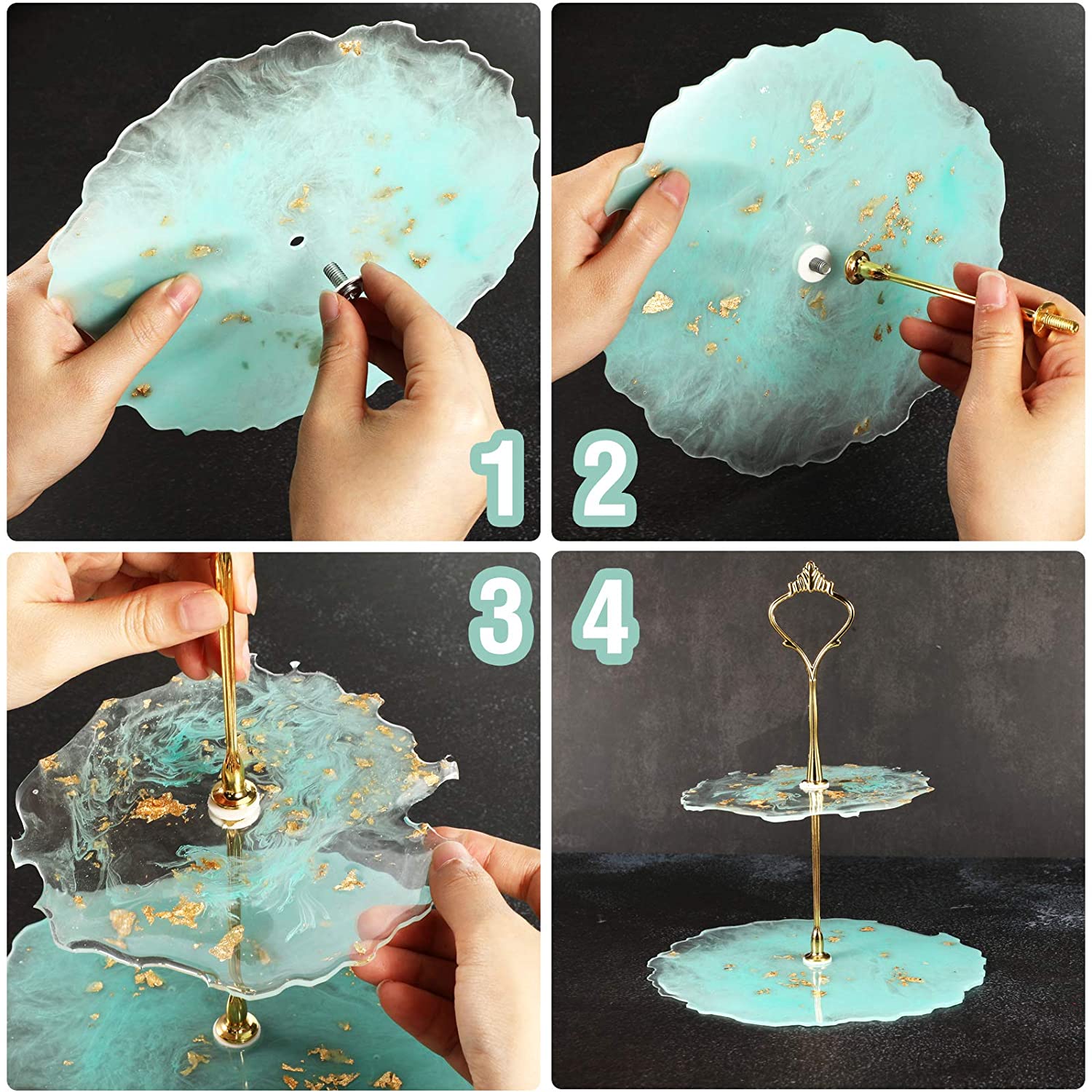 Vierkante Ronde Liefde Hartvormige Cake Drie-Layer Beugel Hars Lade Diy Siliconen Mal Coaster Epoxyhars Mal accessoires Kit