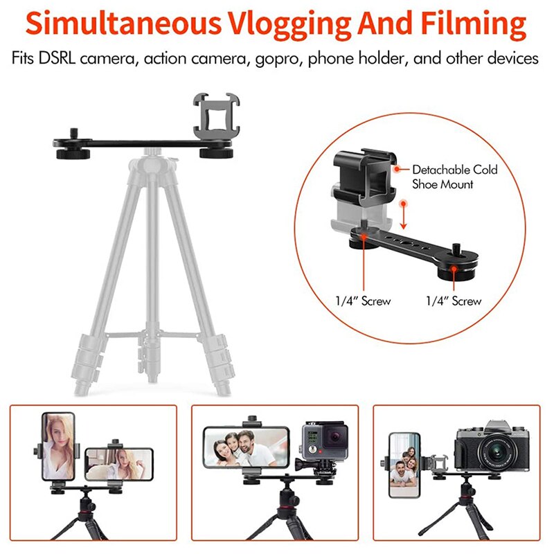 Triple Cold Shoe Extension Pole, Microphone Holder Extension Pole Holder with 1/4 3/8 Compatible Gimbal, Tripod, OSMO