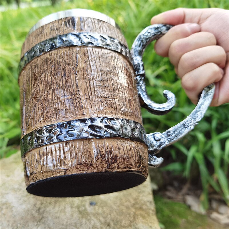 Boccale di Birra retrò Simulazione di legno Botte Di Legno A Doppio Strato di Birra in Acciaio Inox Tazza Tazza di Caffè Tazza fatto a mano Tazza di Birra Tazza