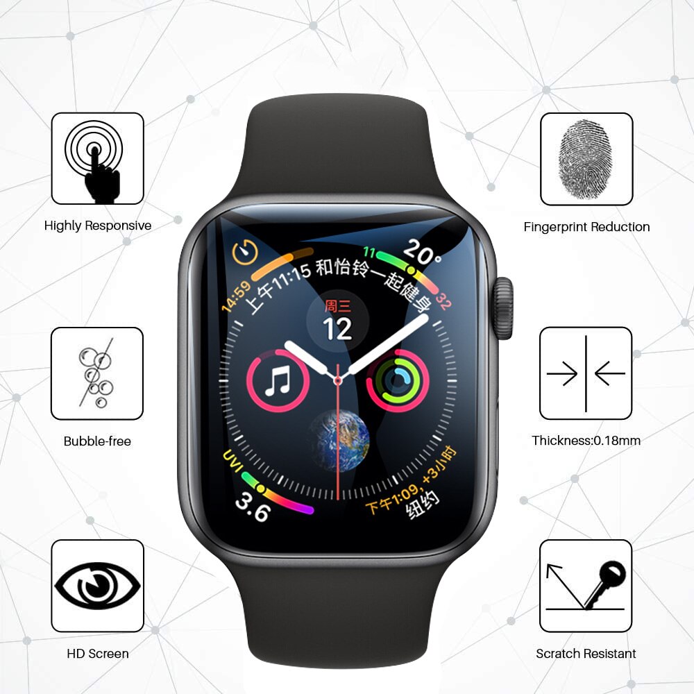 Skärmskydd för apple watch 5 4 44mm 40mm iwatch 11d heltäckande film (ej glas) apple watch 3 2 1 42mm 38mm tillbehör