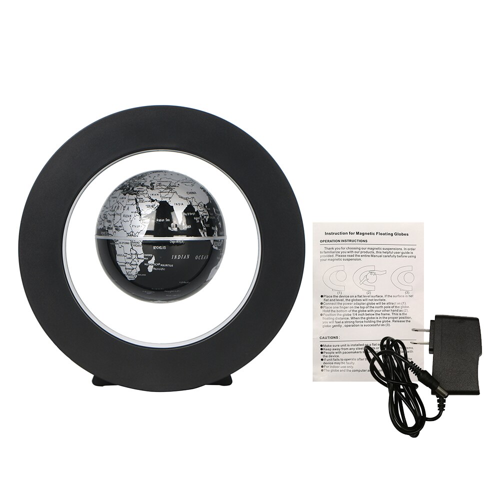 3.5inch Magnetic Levitation Floating Globe World Map Tellurion Anti Gravity with LED Light Round Shape Base for Home Office Desk: Black US Plug