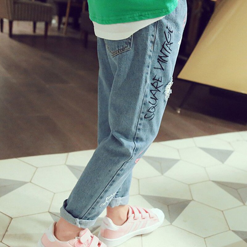 Pantalones vaqueros informales con estampado de graffiti para niños y niñas, ropa con estampado de nube con personalidad, Boutique