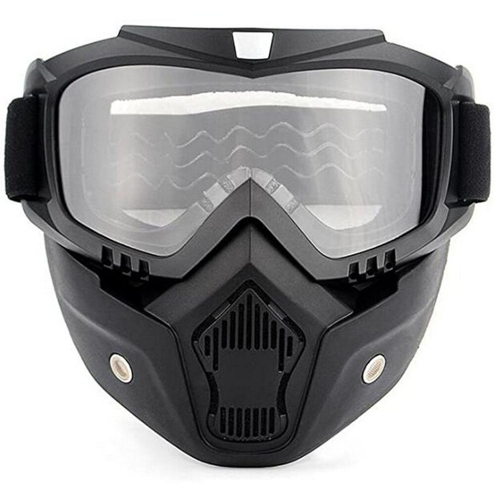Motorcycle Helmet with Riding Goggles Glasses with Removable Face Mask,Detachable Fog-proof Warm Goggles Bicycle Motorcycle Caps: White