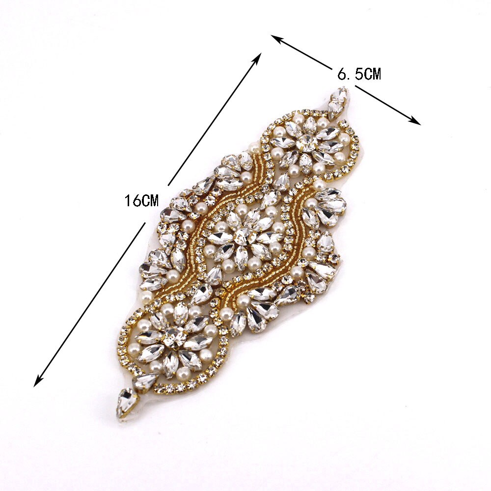 Or Perlé Cristal Strass Applique Décorations pour les Robes De Mariée De Bal Artisanal Éclat de Ceinture de Mariage Appliques: Crystal Applique 5