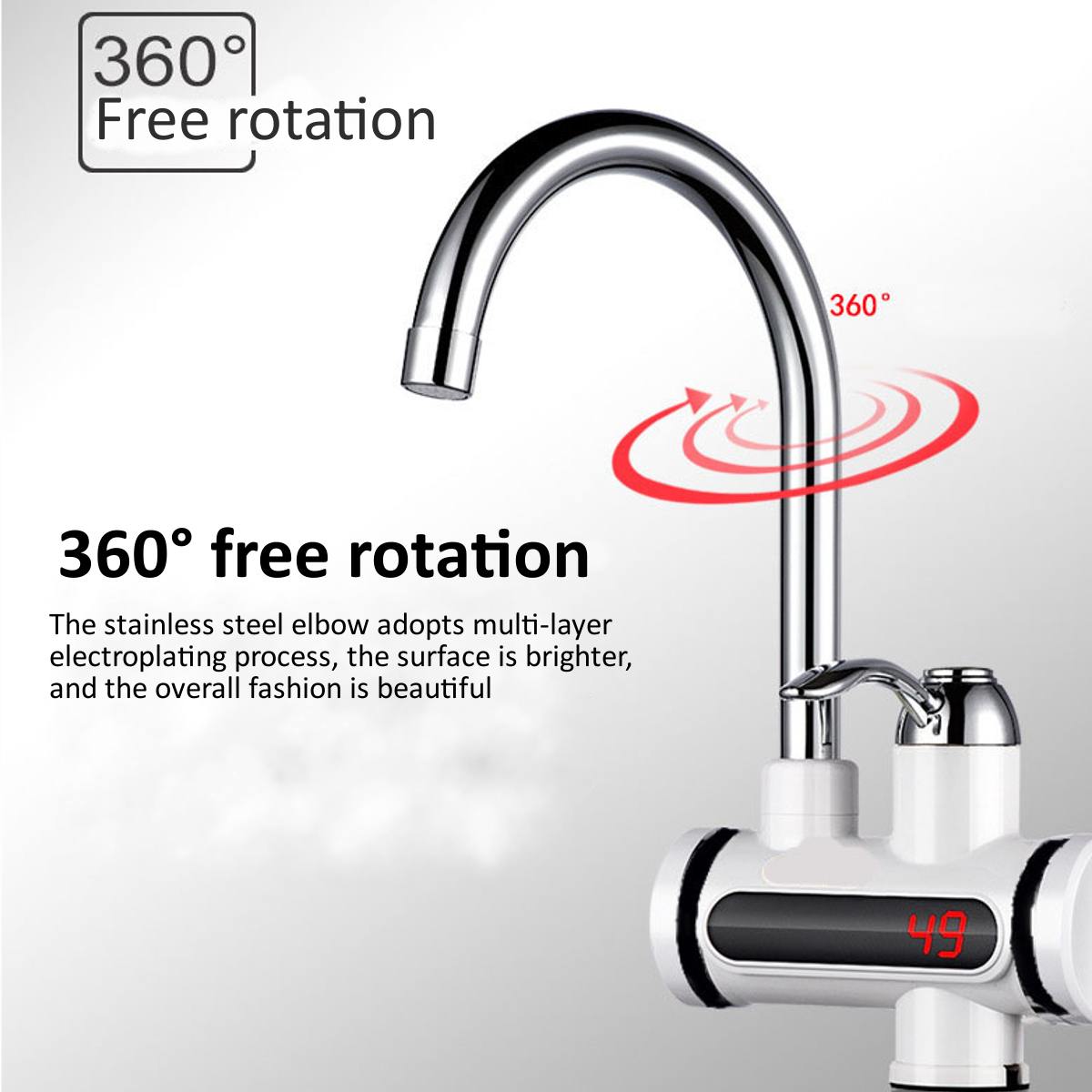 3000W 220V Instant Electric Faucet Tap Water Heater Stainless Steel Under Inflow LED Display Water Heater+Shower