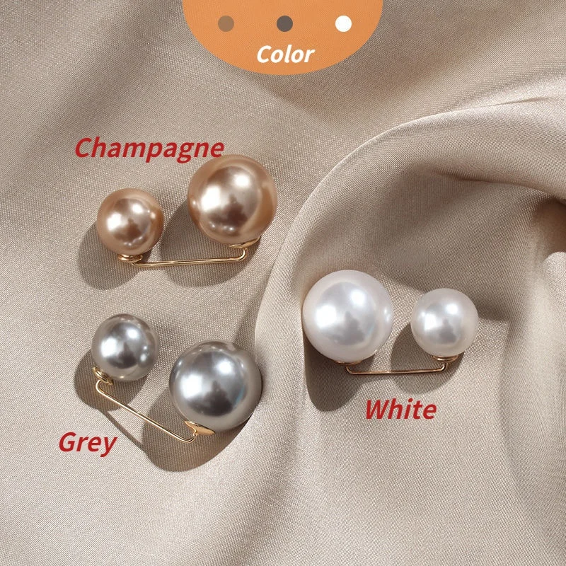 Women Tightening Waistband Pin Double Pearl Brooches Metal Lapel Pin Brooch Pins Sweater Shirt Cardigan Brooch