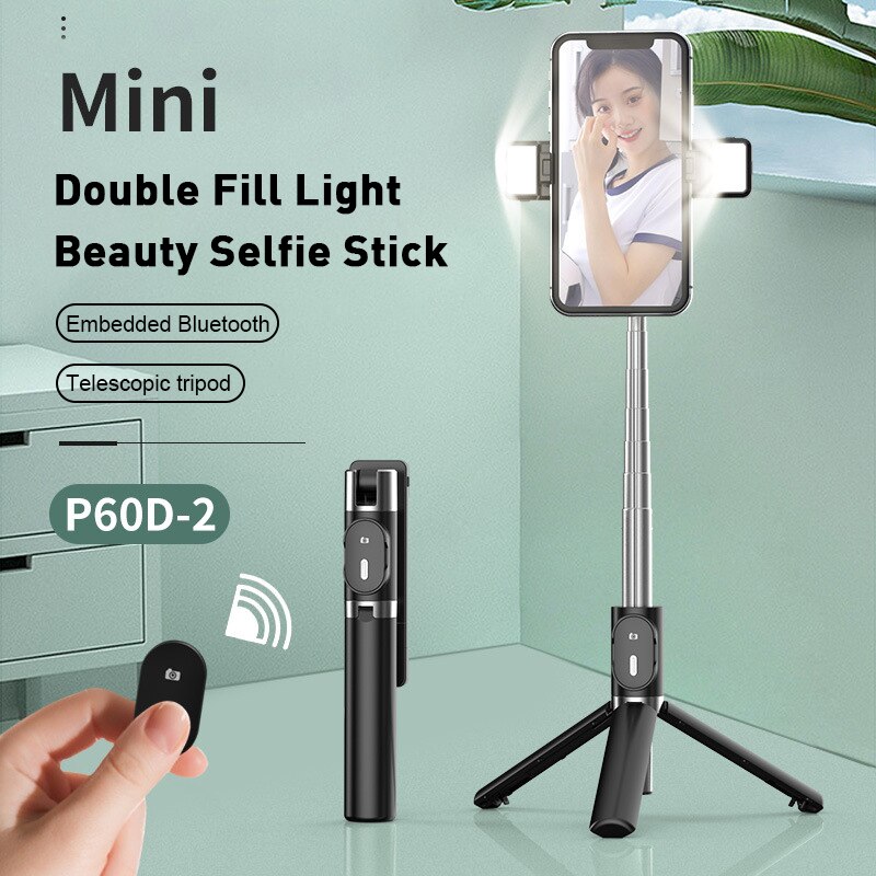 Palo de Selfie inalámbrico todo en uno compatible con Bluetooth, trípode plegable con luz de relleno, obturador remoto Universal para IOS y Android