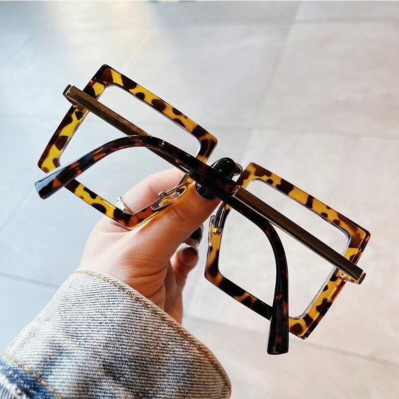 Lunettes carrées transparentes léopard pour femmes, monture de lunettes, classiques, Vintage, surdimensionnées, claires, à la ,