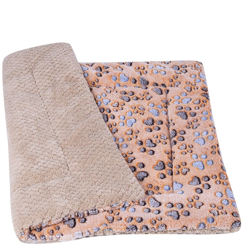 Colchoneta para perro suave y cálida, manta de franela, sofá para cama de perros y gatos, cojín para mascotas, funda para dormir para perros pequeños, almohadilla para gatos, accesorios para mascotas: Coffee paw print / 42x55cm