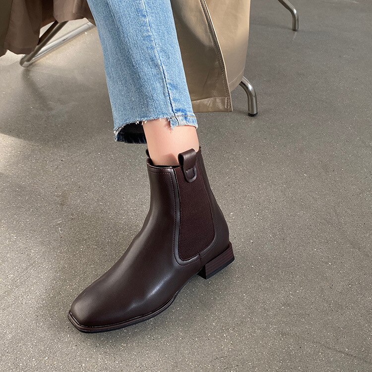 Botas de tacón plano para mujer, zapatos de tacón plano de de lujo con punta redonda estilo Chelsea, elegantes, a la , de goma,