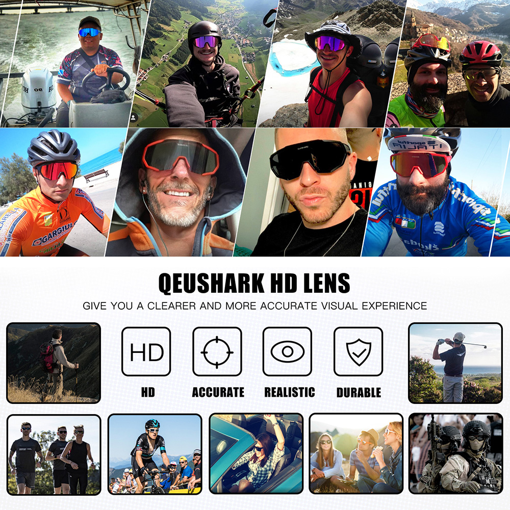QUESHARK mujeres hombres polarizadas 3 lentes conjunto ciclismo gafas de sol deportes MTB bicicleta gafas montar bicicleta de carretera gafas QE42