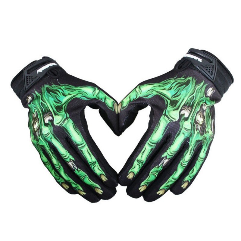Mens Radfahrer Rennen Motorrad Handschuh Polyester Skelett Gothic Schädel Knochen Volle Finger Handschuhe 1