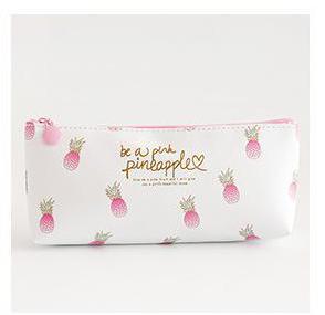 Pink PU Pencil Case Pineapple School Kawaii Pencil Box Pencilcase Pencil Bag School Supplies Stationery Pen Bag Tools: Manysmall