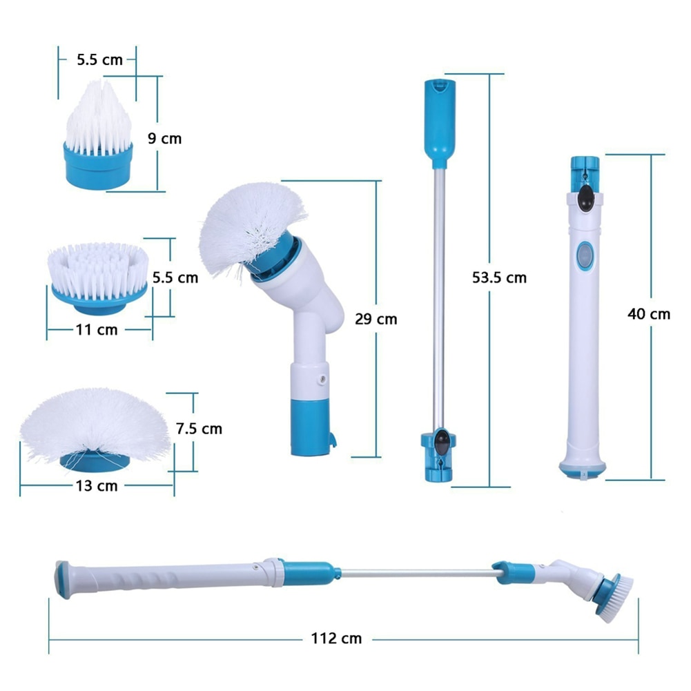 Electric Cleaning Brush Adjustable Extension Scrubber Brush Turbo Rotating Scrub Cordless Charging Bathroom Cleaning Tools Set: EU plug